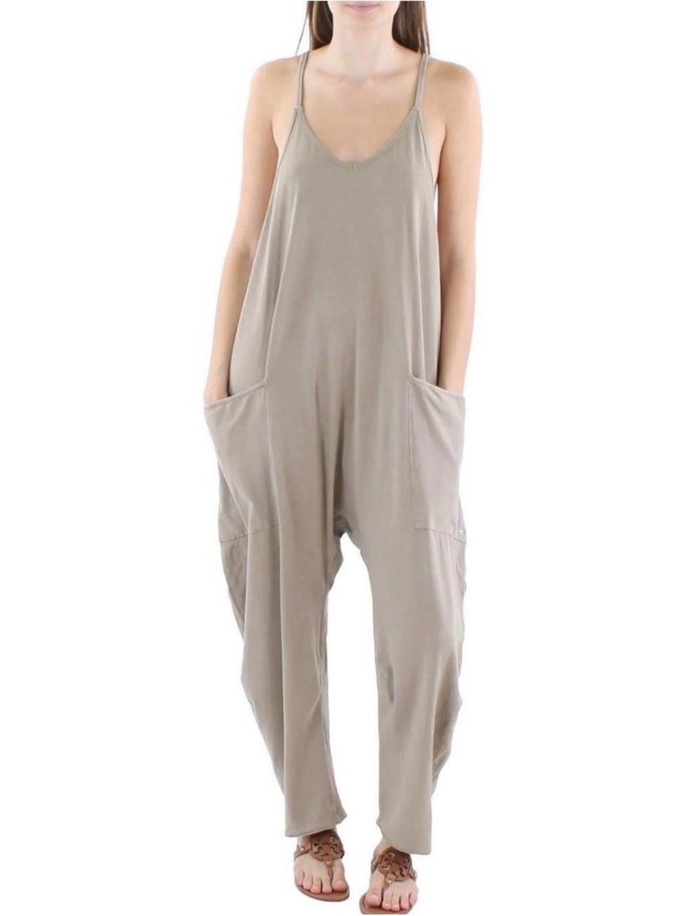 Free People Taupe Slouchy Sleeveless Jumpsuit